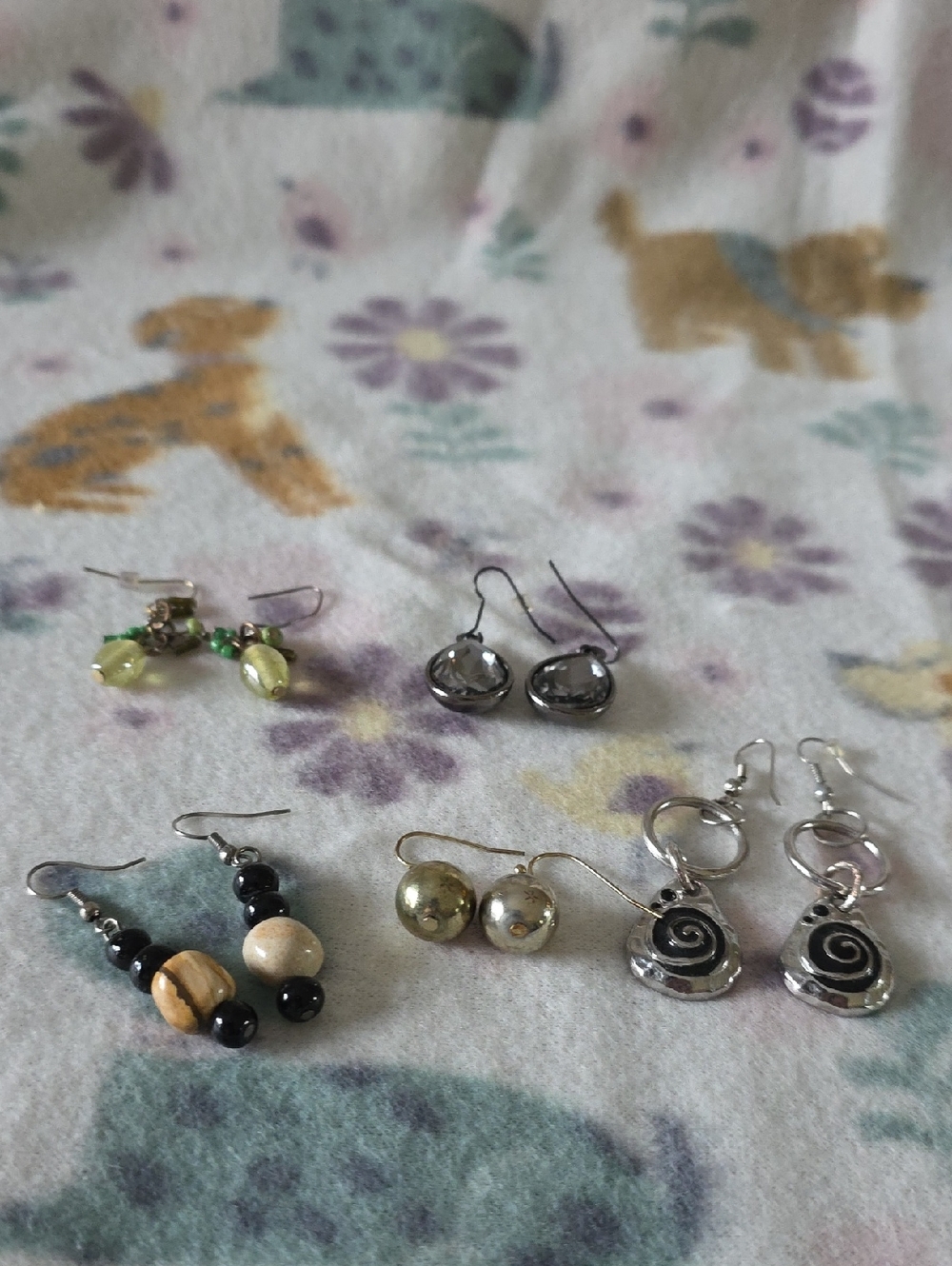 Assorted Women’s Dangle Earrings Set - Silver and Green Accents